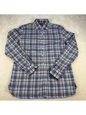 ISAIA Napoli Luxury Blue Plaid Button Down Long Sleeve Shirt 18 / 45 Mens Italy